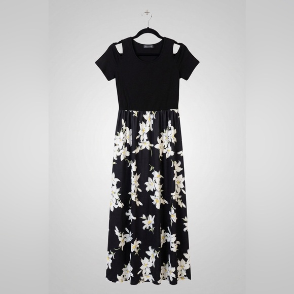 Styleword Women's Cold Shoulder Floral Maxi Long Dress with Pockets Size Medium - Picture 2 of 6